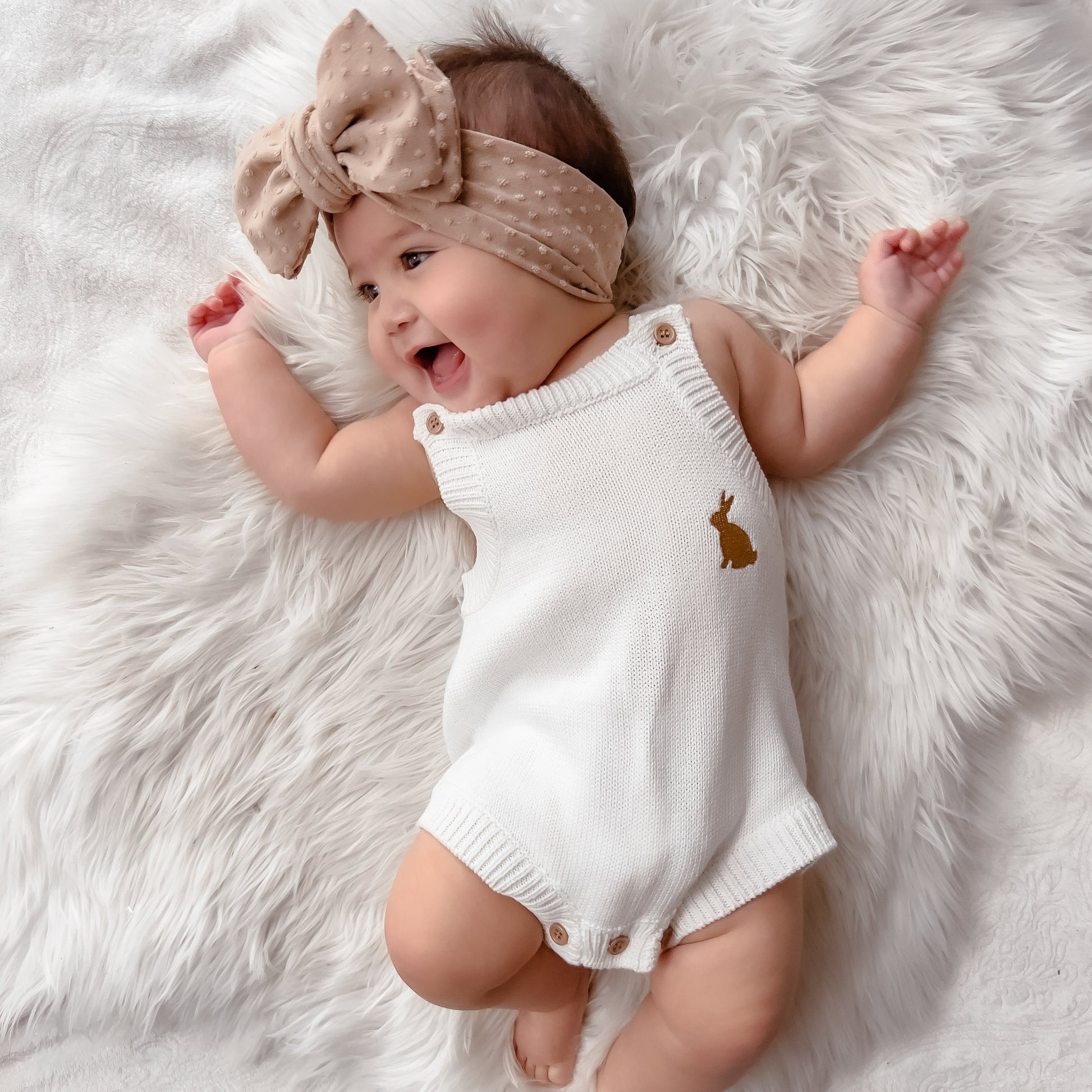 Knit bunny romper, baby knitwear, cotton knit romper, organic knitwear