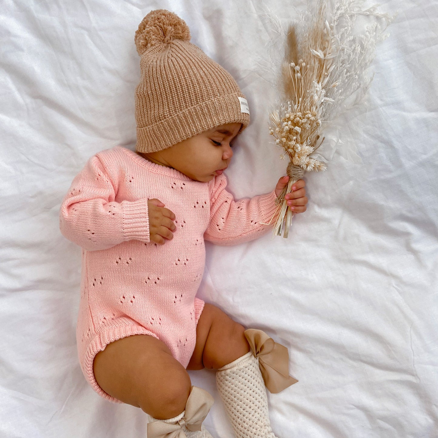 Knit Pointelle Romper - Baby Pink