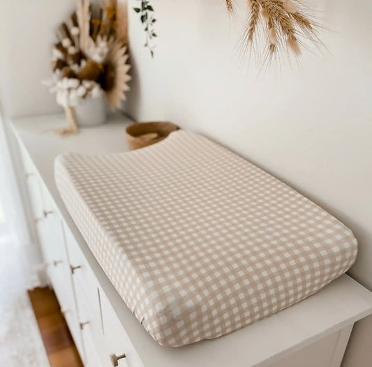 Sand Gingham Bassinet Sheet/ Change mat cover