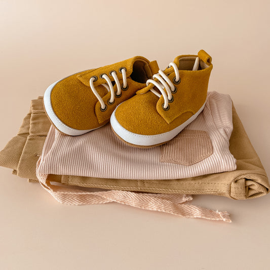 Mustard Suede Lace Up Joggers