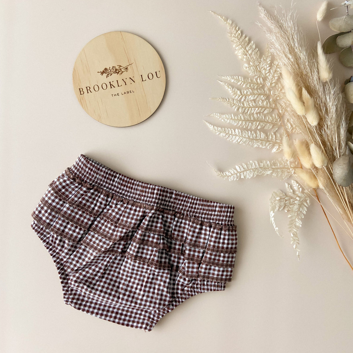 Ruffle Bloomers - Chocolate Gingham – Brooklyn & Bear