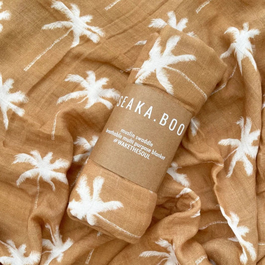 Bamboo/Cotton Swaddle - Toffee Arlo Palm