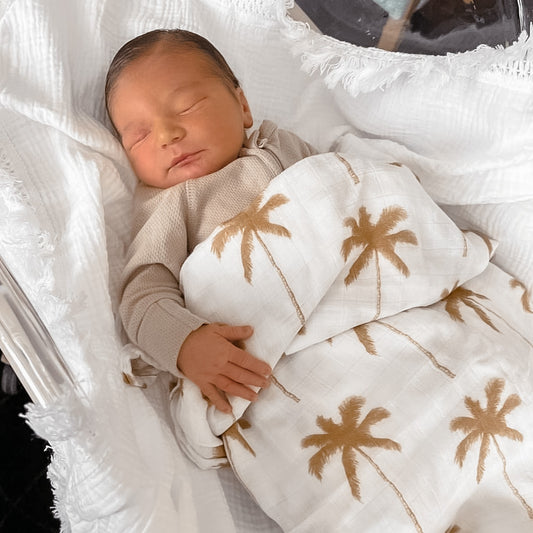 Bamboo/Cotton Swaddle -  Sandalwood Arlo Palm