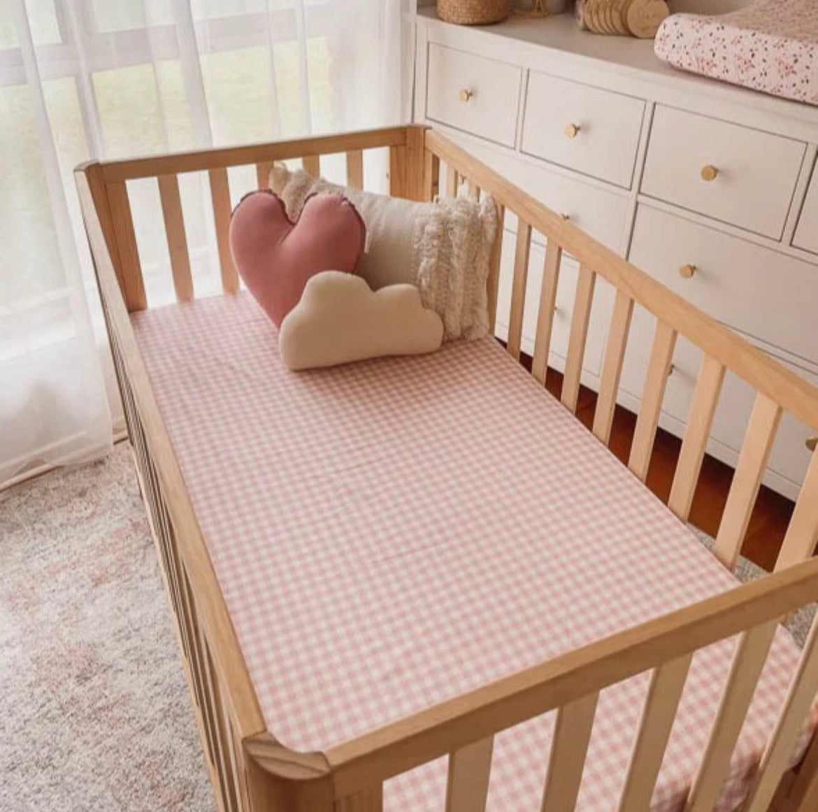 Peachy Pink Gingham Fitted Cot Sheet